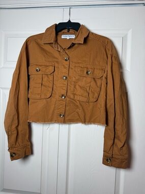 The Style Between Us 100% Cotton Raw Hem Cropped Jacket